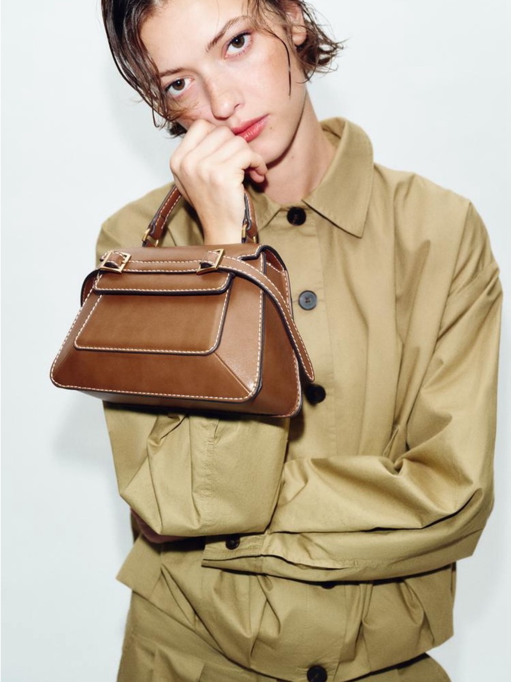 NWT Zara Buckle City Bag Dark Tan Brown Top Handle Crossbody Viral